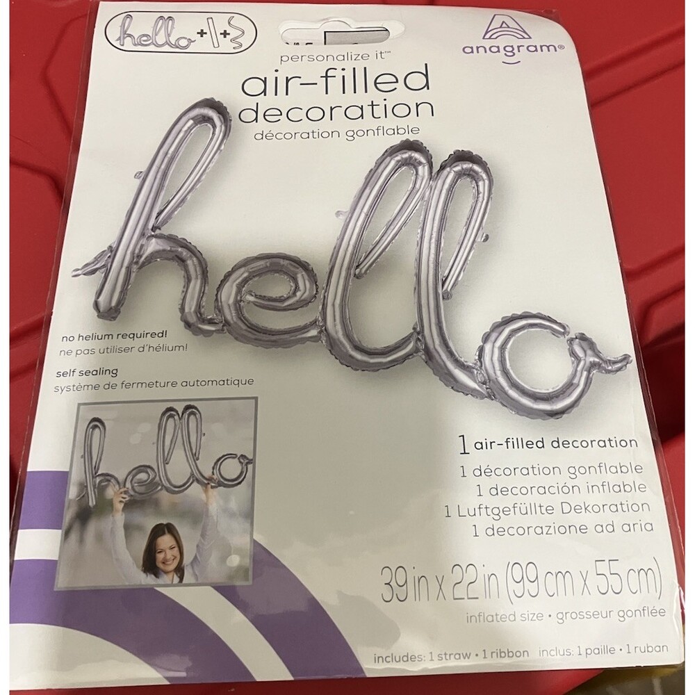 Anagram HELLO Foil Phrase Balloon Party 39", SILVER Celebration Decor